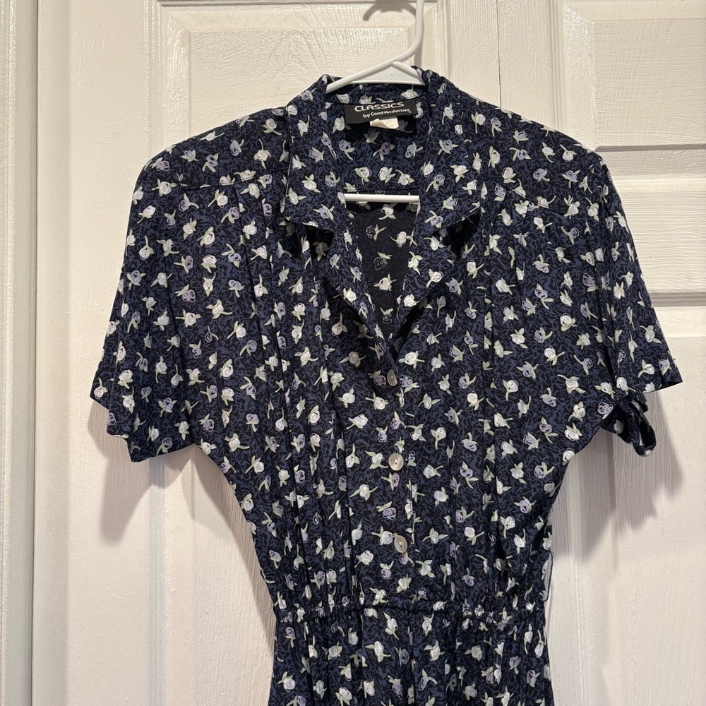 Vintage Carol Anderson Blue Floral Short Sleeve Ankle Length Dress - Size 6